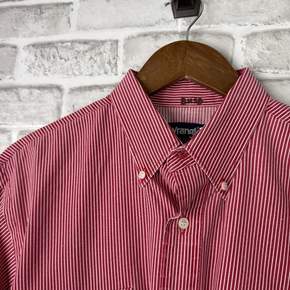 VTG Wrangler 90s Western Red Conductor Striped Button Down Shirt Mens 16 X-Long - Picture 2 of 7